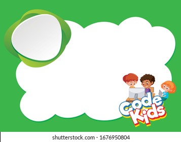 Background design template with three kids on computer illustration