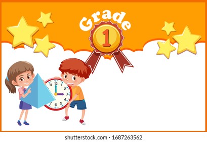 Background design template with two kids from grade one illustration