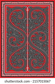 Background design with traditional Batak art carving motifs, in red, black and white colors