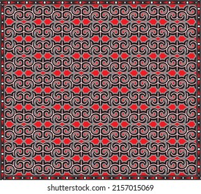 Background design with traditional Batak art carving motifs, in red, black and white colors