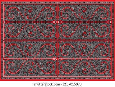 Background design with traditional Batak art carving motifs, in red, black and white colors