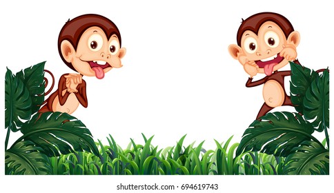 Background design with two monkeys in garden illustration