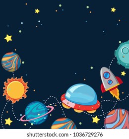 Background design with UFO and planets illustration
