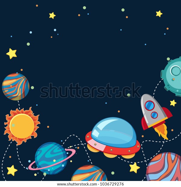 Background\
design with UFO and planets\
illustration