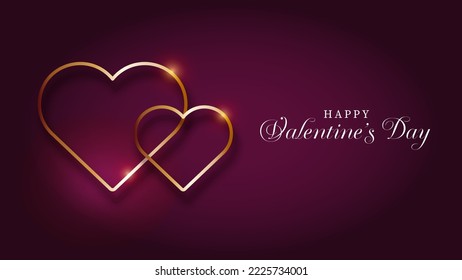 Background design for Valentine's Day. Two gold hearts on dark violet background.