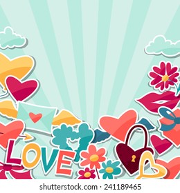 Background design with Valentine's and Wedding stickers.