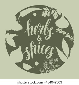 Background design with various herbs and spices.