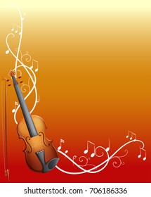 Background design with violin and music notes illustration
