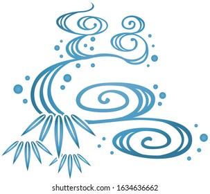 Background design with waves and pine needles. Japanese style (Okinawa) pattern