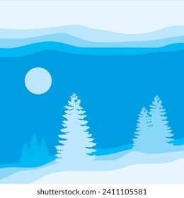 Hintergrund-Design mit Winterpapierschnitt-Komposition mit Hirsch- und Kiefern