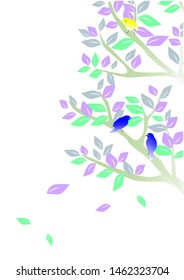 The background designs image of tree and leaves and blue birds, yellow bird.