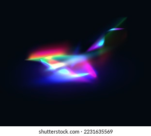 Fondo con luces de diamante, resplandor brillante en racha. Efecto de reflexión de la bengala de la luz de rotura del arco iris vectorial. Lente de haz de luces de arco iris ópticas coloridas