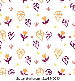 Background of diamonds and flowers. Vector seamless pattern.
