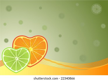 Background from different citrus as heart for design