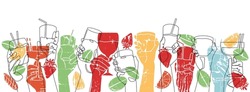 Background With Different Cocktail Drinks. Horizontal Poster. Vector Illustration.