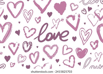 Background with different colored hearts for Valentine's day. Seamless pattern. Hearts border.