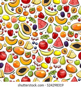 fondo con diferentes frutas y bayas, vectorial