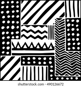 Background with different geometric shapes. Hand drawn illustration.