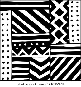 Background with different geometric shapes. Hand drawn illustration.
