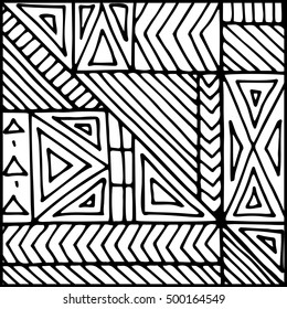 Background with different geometric shapes. Hand drawn illustration.