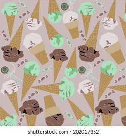 Background with different ice creams , sweets and lollipops