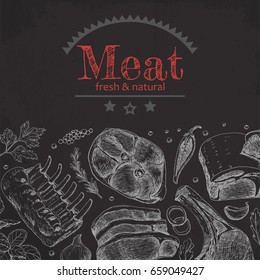 Background with different meat products. Vector illustration for your design