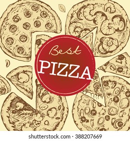 Background with different pizza slices