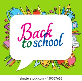 background of different school things and balloon  vector bag apple