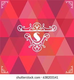 Background of different shades of pink triangles with a vintage Monogram Frame