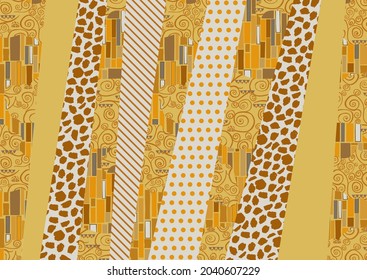 Background with different textures dots lines drawn by hand- vector illustration. Klimt-style pattern