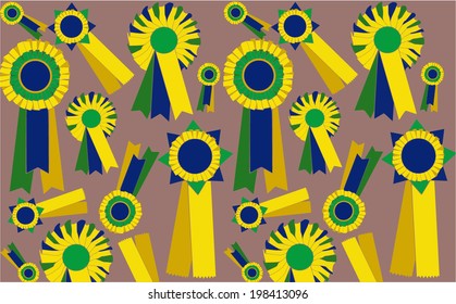 Background with different types of cockades with the colours of Brazil