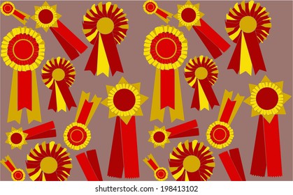 Background with different types of cockades with the colours of Spain