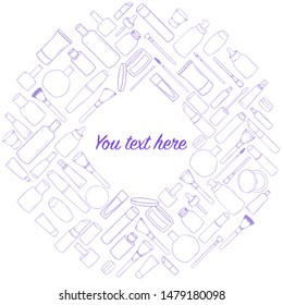 Background with different types of hand-drawn cosmetics. Vector illustration