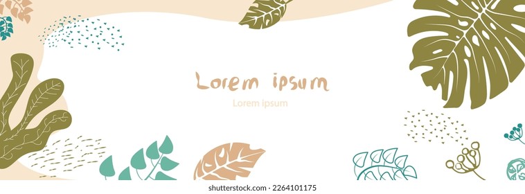 Background with different types of leaves and space for text, scandinavian style.