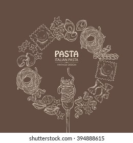 Background with different types of pasta. hand drawn
