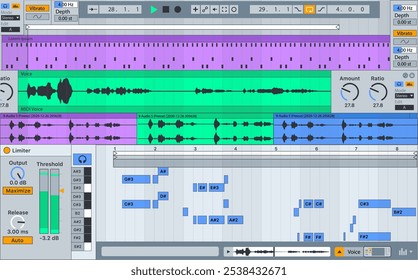 Background Digital Audio Workstation DAW program. Dj music bg. Waveform pattern.  Vector illustration