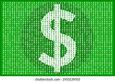 Fondo de la moneda en dólares digitales con un dígito de código binario de uno y cero. Dinero electrónico criptodivisa y banca digital. Ilustración del vector