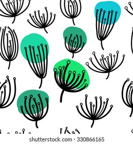 Background with dill. Seamless pattern with fennel. Black and white abstract pattern.