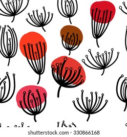 Background with dill. Seamless pattern with fennel. Black and white abstract pattern.