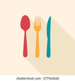 Background with dining items, flat vector illustration.
