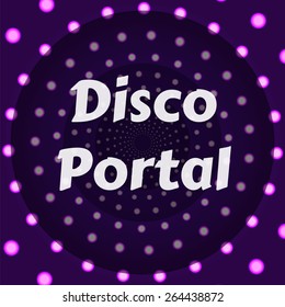 Background in disco style. Purple circles are reduced to the center. Futuristic design can be used for space illustrations. Interesting backdrop for postcards or posters.