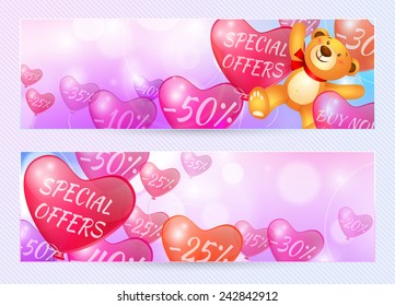 ?orizontal background discount on balls in the form of hearts