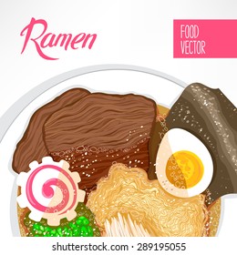 background of dish with prepared ramen and place for text