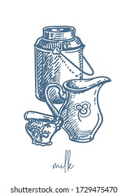 Hintergrund mit Gerichten für Milch. Vector handgezeichnete Abbildung.