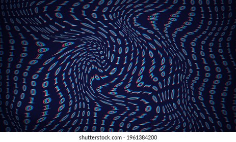 Background with distorted binary code with glitch effect