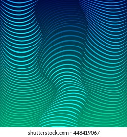 Background of distorted lines. Shades of blue against a dark background. Vector Image. Waves of color.