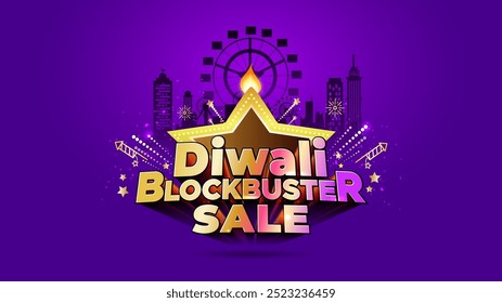 Fundo de Diwali Festival com Diwali blockbuster venda, oferta, logotipo.