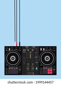 Background for DJ posters. DJ controller in detail. Musical computer equipment. Icon for online store. DJ- image for printing on a t-shirt. Image for application on a smartphone case. Nightlife theme.