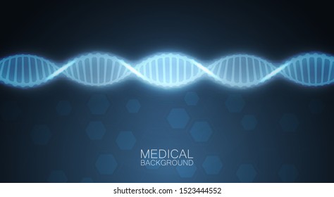 Background of the DNA molecule. to design websites pharmacies, laboratories, hospitals, clinics. Blue color with highlights. Medical technology.