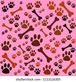 Background with dog paw print and bone. Vector Illustration